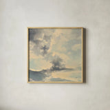 Warm Evening Clouds by Julia Purinton. Shown in a natural wood glass frame for a timeless modern aesthetic. Available as an archival giclee rolled canvas, fine art paper, or poster print. SKU 70267a.