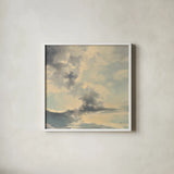 Warm Evening Clouds by Julia Purinton. Shown in a crisp white glass frame for a clean and minimalist style. Available as an archival giclee rolled canvas, fine art paper, or poster print. SKU 70267a.