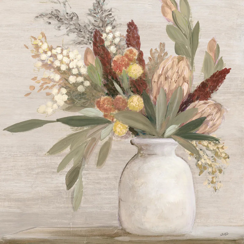 Warm Protea Still Life Crop by Julia Purinton. SKU 77175a. Archival Giclee Fine art print for wall decor.