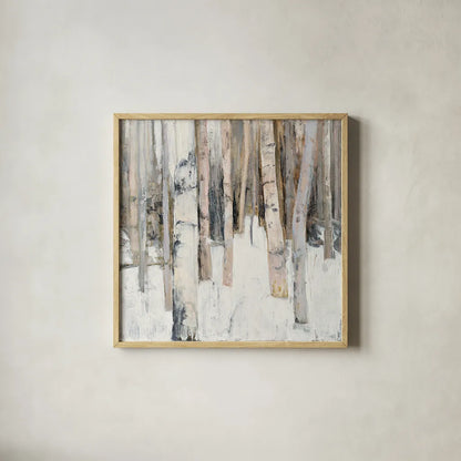 Warm Winter Light I by Julia Purinton. Shown in a natural wood glass frame for a timeless modern aesthetic. Available as an archival giclee rolled canvas, fine art paper, or poster print. SKU 30551a.