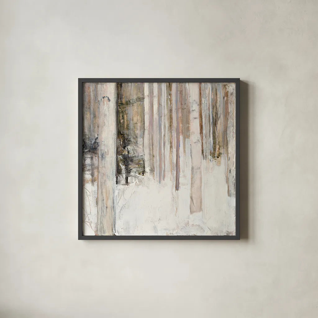Warm Winter Light II by Julia Purinton. Shown in a sleek black glass frame for a contemporary gallery look. Available as an archival giclee rolled canvas, fine art paper, or poster print. SKU 30552a.