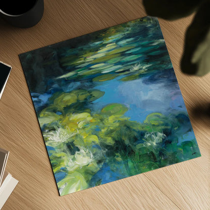 Water Lilies II by Julia Purinton. Shown as a detailed flat fine art print, highlighting archival giclee quality. Available as an archival giclee rolled canvas, fine art paper, or poster print. SKU 14832a.
