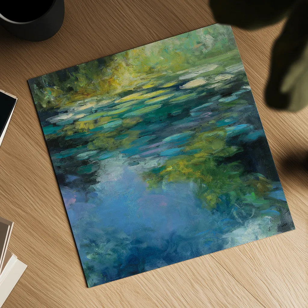 Water Lilies III by Julia Purinton. Shown as a detailed flat fine art print, highlighting archival giclee quality. Available as an archival giclee rolled canvas, fine art paper, or poster print. SKU 14833a.