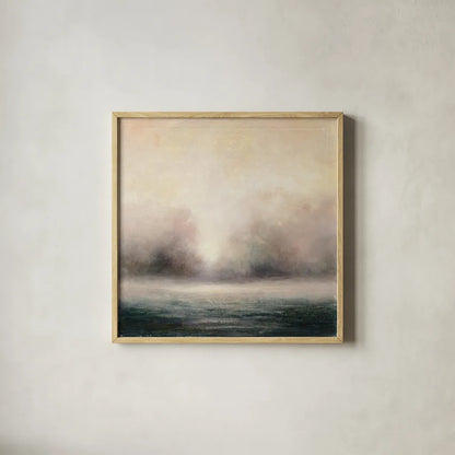Waters Edge by Julia Purinton. Shown in a natural wood glass frame for a timeless modern aesthetic. Available as an archival giclee rolled canvas, fine art paper, or poster print. SKU 27598a.