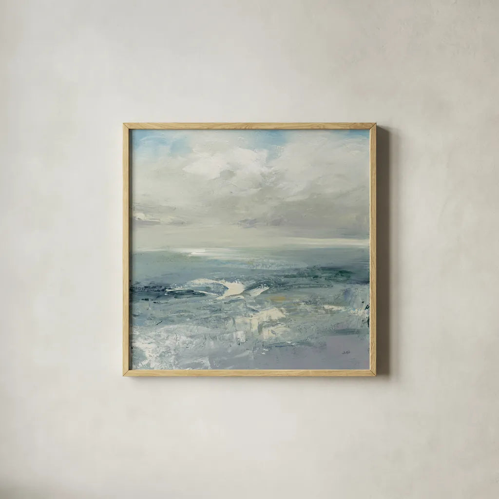 Waves by Julia Purinton. Shown in a natural wood glass frame for a timeless modern aesthetic. Available as an archival giclee rolled canvas, fine art paper, or poster print. SKU 37620a.