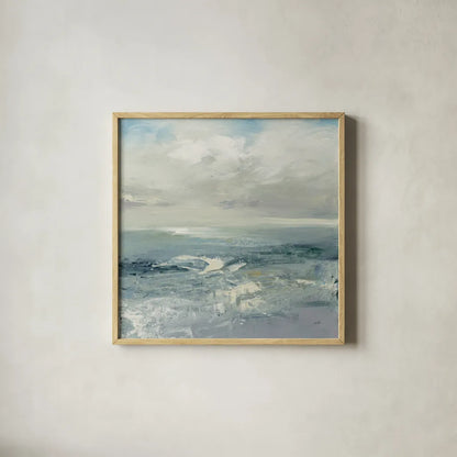 Waves by Julia Purinton. Shown in a natural wood glass frame for a timeless modern aesthetic. Available as an archival giclee rolled canvas, fine art paper, or poster print. SKU 37620a.
