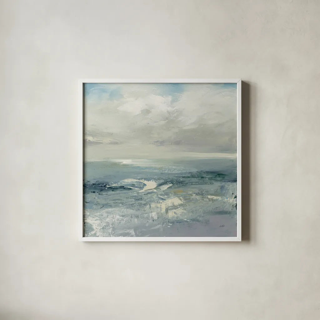 Waves by Julia Purinton. Shown in a crisp white glass frame for a clean and minimalist style. Available as an archival giclee rolled canvas, fine art paper, or poster print. SKU 37620a.