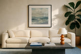 Waves by Julia Purinton. Displayed in a glass frame with matte in a clean modern living room. Available as an archival giclee rolled canvas, fine art paper, or poster print. SKU 37620a.