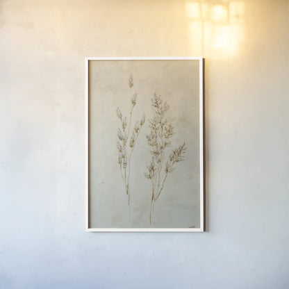 Whispering Grasses II by Julia Purinton. shown as a paper print in a white frame. Available as a archival giclee rolled canvas, fine art paper, or poster print. SKU 85284h.