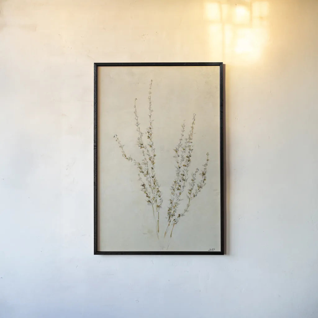 Whispering Grasses III by Julia Purinton. shown as a paper print in a black flame. Available as a archival giclee rolled canvas, fine art paper, or poster print. SKU 85285h.