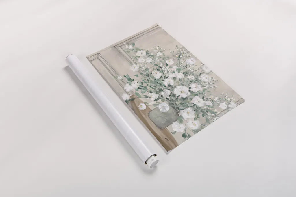 White Bouquet Neutral by Julia Purinton. shown as a rolled paper print. Available as archival giclee rolled canvas, fine art paper, or poster print. SKU 73674i.