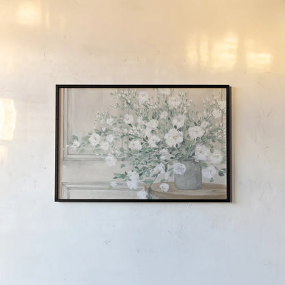 White Bouquet Neutral by Julia Purinton. shown as a paper print in a black flame. Available as a archival giclee rolled canvas, fine art paper, or poster print. SKU 73674i.