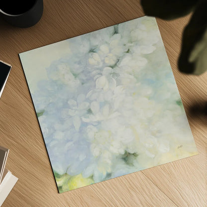 White Lilacs by Julia Purinton. Shown as a detailed flat fine art print, highlighting archival giclee quality. Available as an archival giclee rolled canvas, fine art paper, or poster print. SKU 33433a.