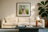 Whos Your Llama I Crop by Julia Purinton. Displayed in a glass frame with matte in a clean modern living room. Available as an archival giclee rolled canvas, fine art paper, or poster print. SKU 36176a.
