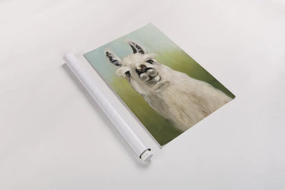 Whos Your Llama I Crop by Julia Purinton. shown as a rolled paper print. Available as archival giclee rolled canvas, fine art paper, or poster print. SKU 36176h.