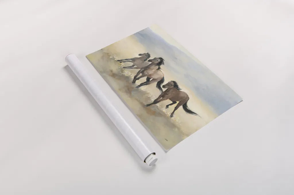 Wild Mustangs by Julia Purinton. shown as a rolled paper print. Available as archival giclee rolled canvas, fine art paper, or poster print. SKU 70759i.
