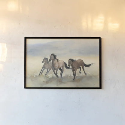 Wild Mustangs by Julia Purinton. shown as a paper print in a black flame. Available as a archival giclee rolled canvas, fine art paper, or poster print. SKU 70759i.
