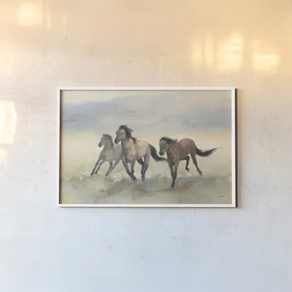 Wild Mustangs by Julia Purinton. shown as a paper print in a white frame. Available as a archival giclee rolled canvas, fine art paper, or poster print. SKU 70759i.