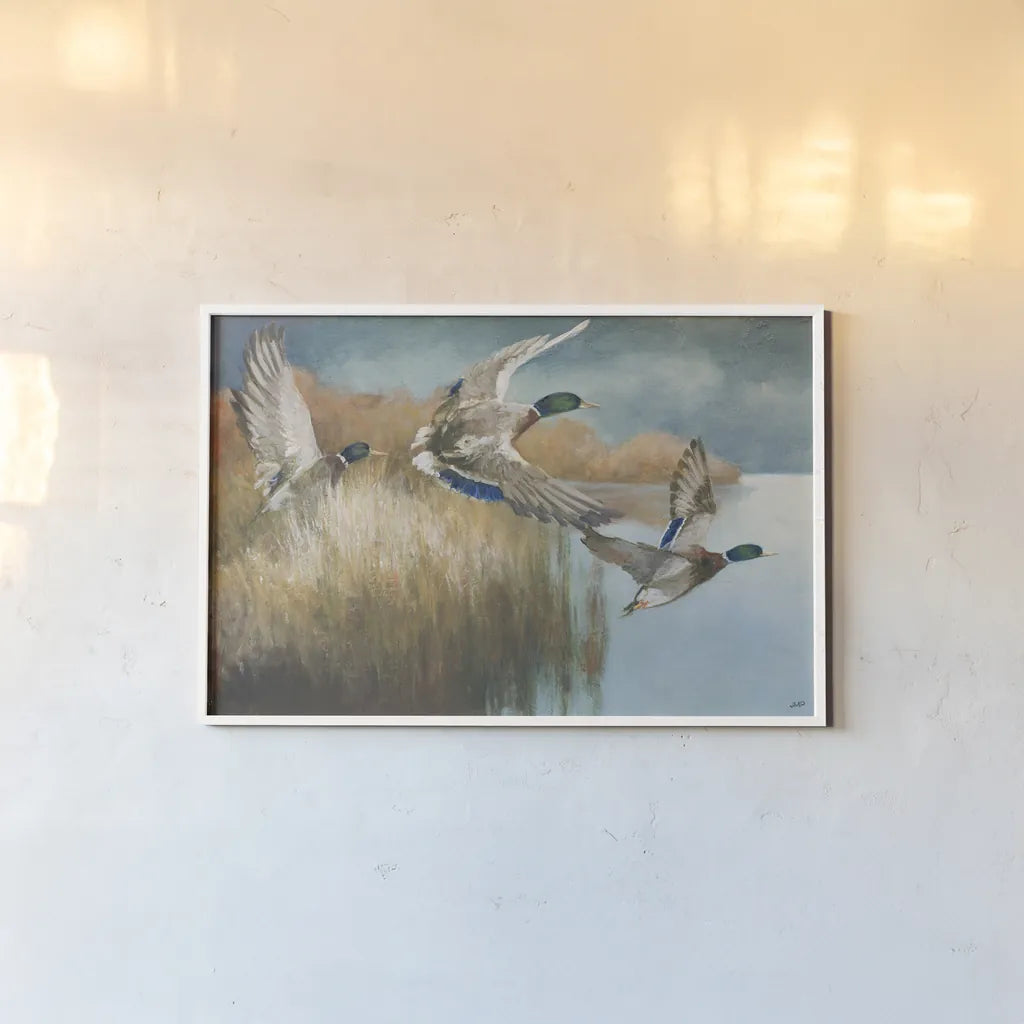 Wild Wings by Julia Purinton. shown as a paper print in a white frame. Available as a archival giclee rolled canvas, fine art paper, or poster print. SKU 97244i.