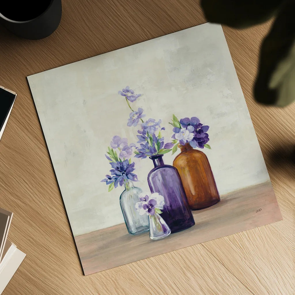 Windowsill Garden I by Julia Purinton. Shown as a detailed flat fine art print, highlighting archival giclee quality. Available as an archival giclee rolled canvas, fine art paper, or poster print. SKU 54616a.