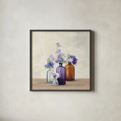 Windowsill Garden I by Julia Purinton. Shown in a sleek black glass frame for a contemporary gallery look. Available as an archival giclee rolled canvas, fine art paper, or poster print. SKU 54616a.