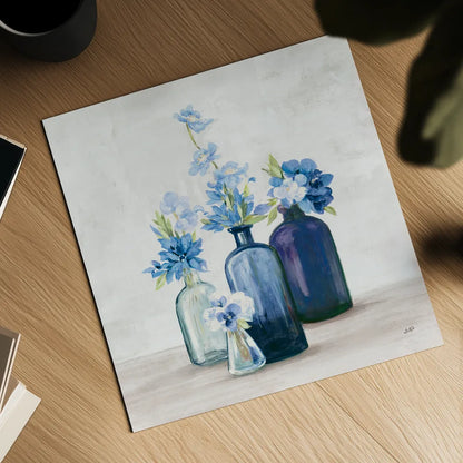 Windowsill Garden I Cobalt by Julia Purinton. Shown as a detailed flat fine art print, highlighting archival giclee quality. Available as an archival giclee rolled canvas, fine art paper, or poster print. SKU 67768a.
