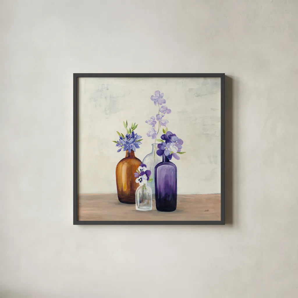 Windowsill Garden II by Julia Purinton. Shown in a sleek black glass frame for a contemporary gallery look. Available as an archival giclee rolled canvas, fine art paper, or poster print. SKU 54617a.