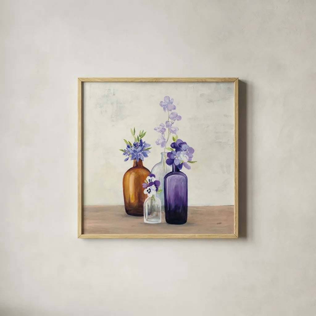 Windowsill Garden II by Julia Purinton. Shown in a natural wood glass frame for a timeless modern aesthetic. Available as an archival giclee rolled canvas, fine art paper, or poster print. SKU 54617a.