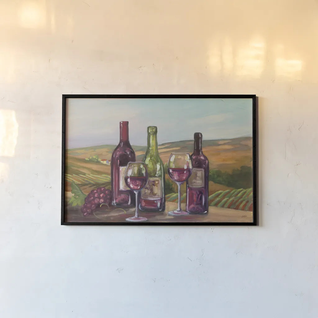 Wine Country by Julia Purinton. shown as a paper print in a black flame. Available as a archival giclee rolled canvas, fine art paper, or poster print. SKU 19680i.