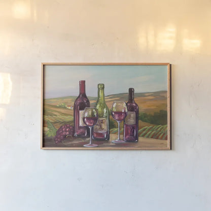 Wine Country by Julia Purinton. shown as a paper print in a natural frame. Available as a archival giclee rolled canvas, fine art paper, or poster print. SKU 19680i.
