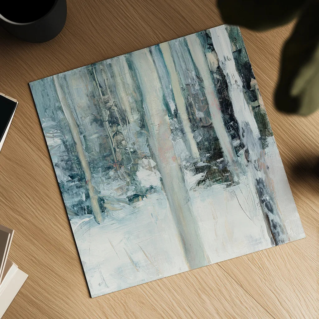 Winter Woods I by Julia Purinton. Shown as a detailed flat fine art print, highlighting archival giclee quality. Available as an archival giclee rolled canvas, fine art paper, or poster print. SKU 30549a.