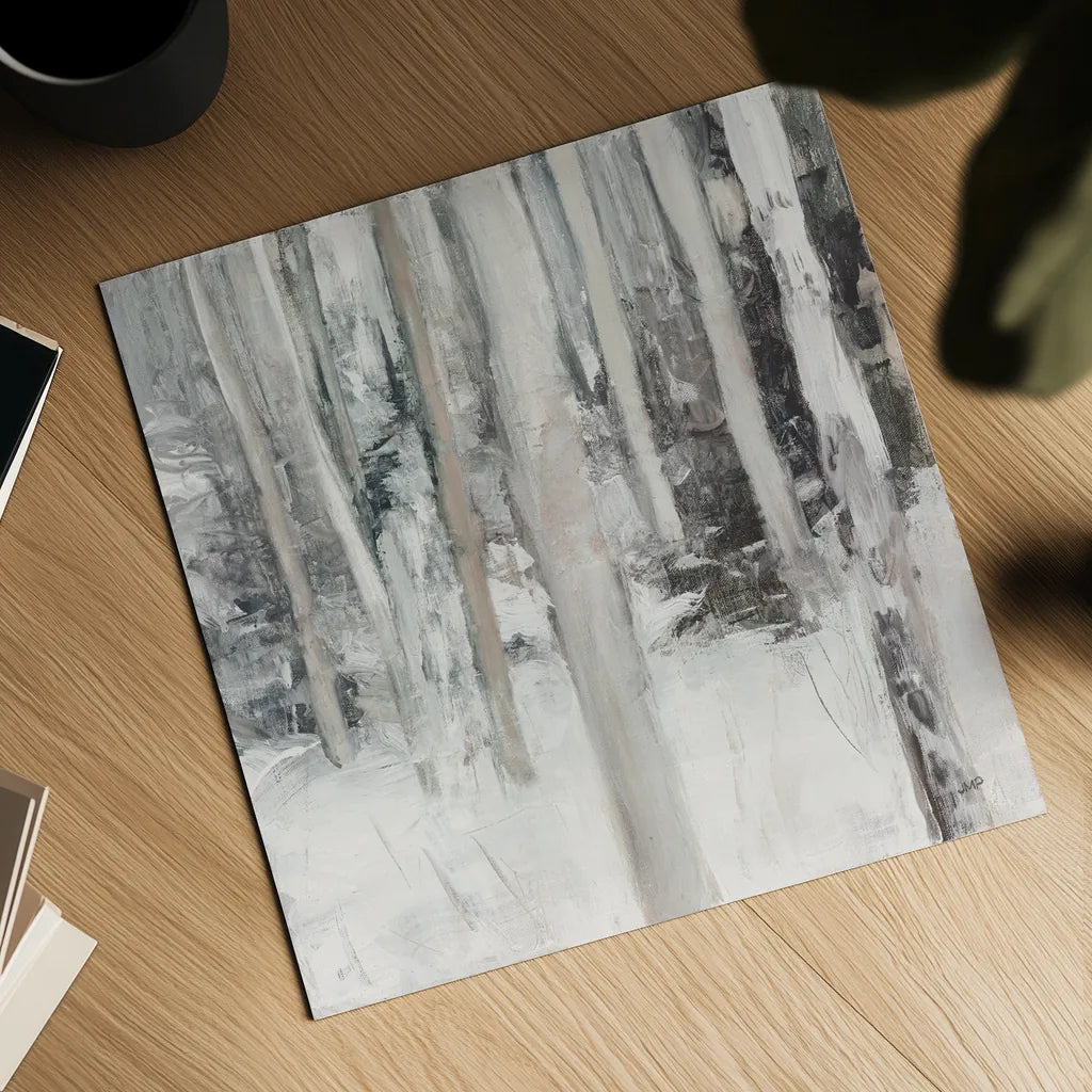 Winter Woods I Neutral by Julia Purinton. Shown as a detailed flat fine art print, highlighting archival giclee quality. Available as an archival giclee rolled canvas, fine art paper, or poster print. SKU 77159a.