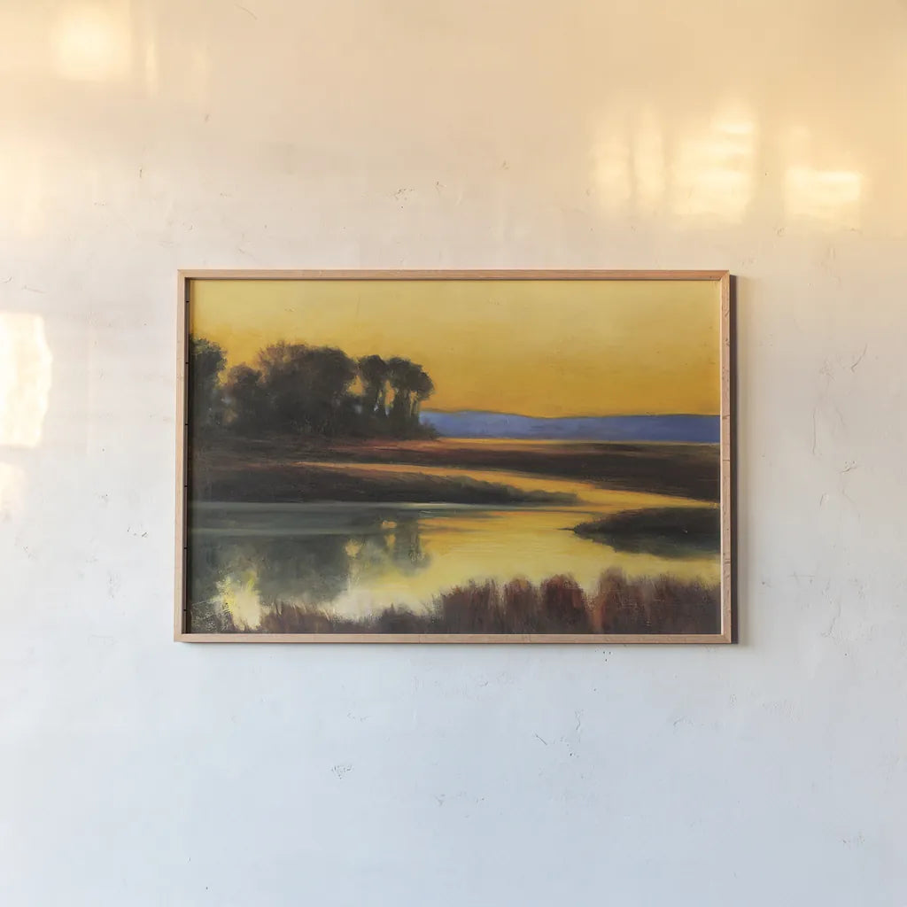 Yellow Twlight Crop by Julia Purinton. shown as a paper print in a natural frame. Available as a archival giclee rolled canvas, fine art paper, or poster print. SKU 19681i.