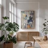 Zero Sort by Julia Purinton. shown as a print in a natural wood frame in a dining room. Available as a archival giclee rolled canvas, fine art paper, or poster print. SKU 87738h.