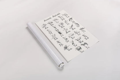 Animal Alphabet by Kasia Kucwaj-Tybur. shown as a rolled paper print. Available as archival giclee rolled canvas, fine art paper, or poster print. SKU 83201h.