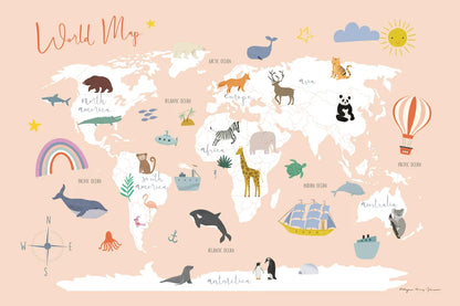 Explore the World Map by Kasia Kucwaj-Tybur. SKU 81326i. Archival Giclee Fine art print for wall decor.
