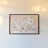 Explore the World Map by Kasia Kucwaj-Tybur. shown as a paper print in a black flame. Available as a archival giclee rolled canvas, fine art paper, or poster print. SKU 81326i.