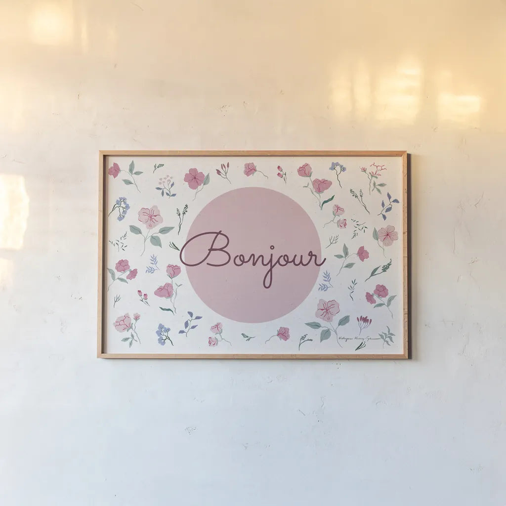 French Garden I by Kasia Kucwaj-Tybur. shown as a paper print in a natural frame. Available as a archival giclee rolled canvas, fine art paper, or poster print. SKU 83406i.