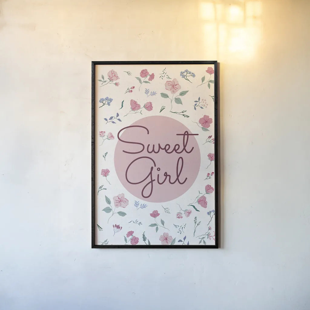 French Words V Girl by Kasia Kucwaj-Tybur. shown as a paper print in a black flame. Available as a archival giclee rolled canvas, fine art paper, or poster print. SKU 83640h.