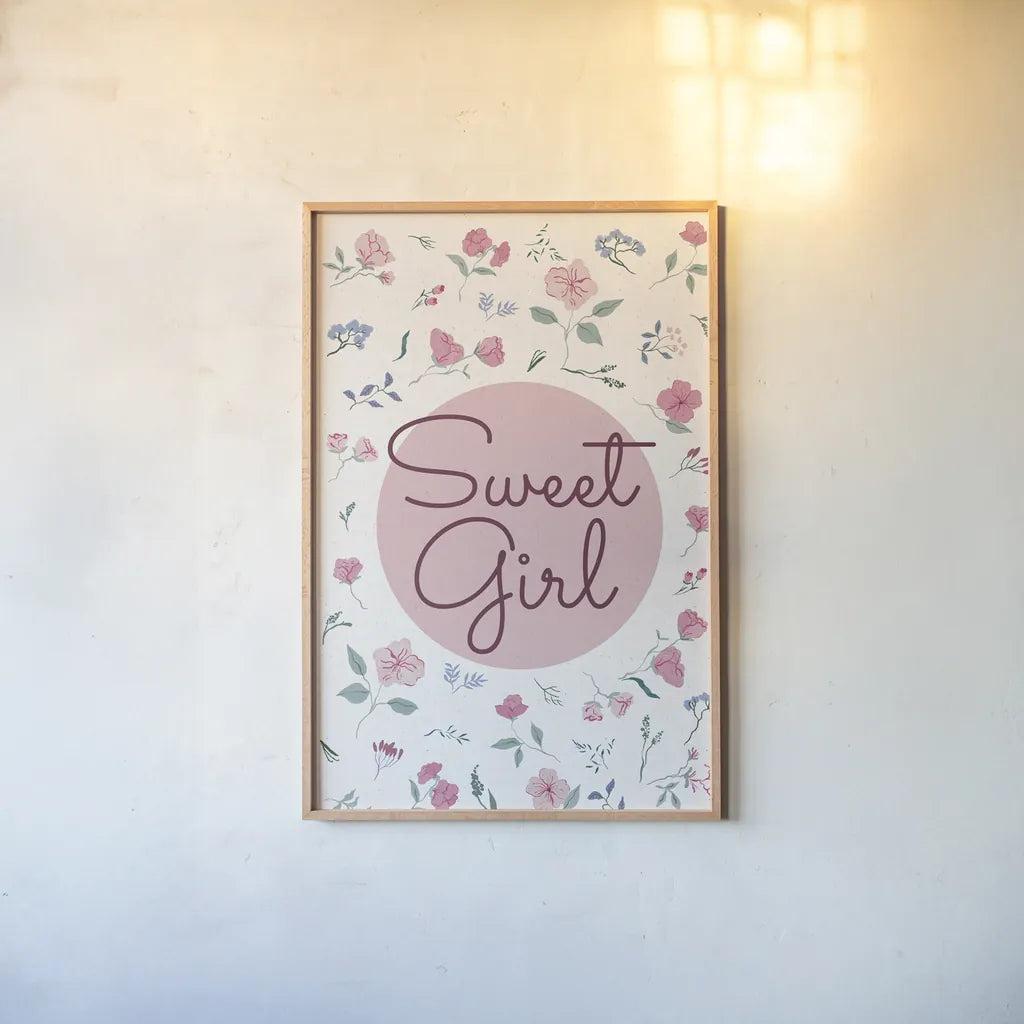 French Words V Girl by Kasia Kucwaj-Tybur. shown as a paper print in a natural frame. Available as a archival giclee rolled canvas, fine art paper, or poster print. SKU 83640h.