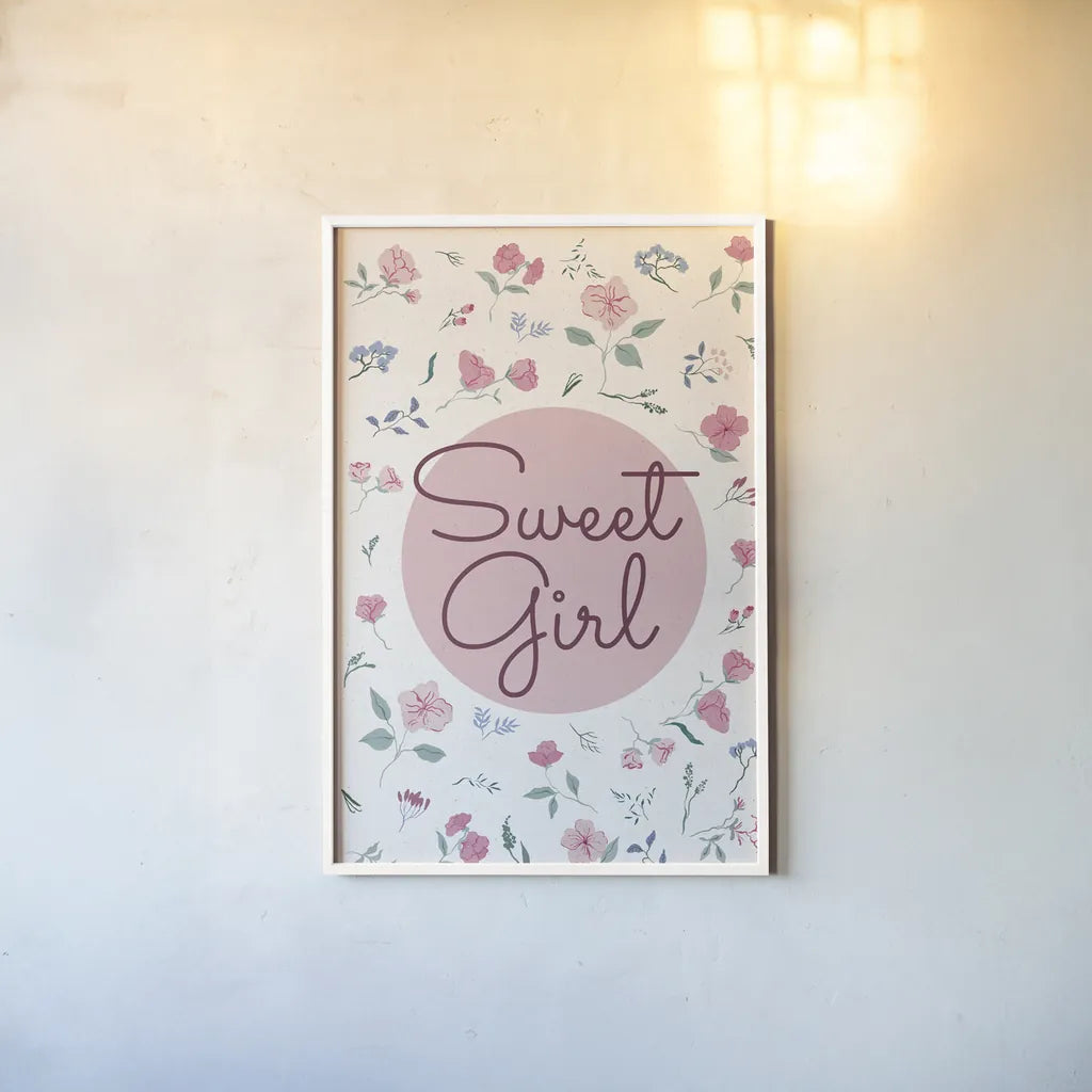 French Words V Girl by Kasia Kucwaj-Tybur. shown as a paper print in a white frame. Available as a archival giclee rolled canvas, fine art paper, or poster print. SKU 83640h.