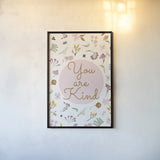French Words VII Kind by Kasia Kucwaj-Tybur. shown as a paper print in a black flame. Available as a archival giclee rolled canvas, fine art paper, or poster print. SKU 83642h.