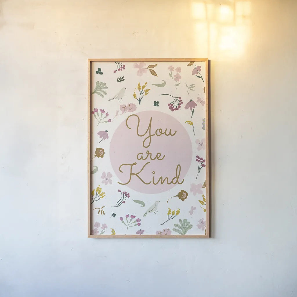 French Words VII Kind by Kasia Kucwaj-Tybur. shown as a paper print in a natural frame. Available as a archival giclee rolled canvas, fine art paper, or poster print. SKU 83642h.