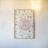 French Words VII Kind by Kasia Kucwaj-Tybur. shown as a paper print in a natural frame. Available as a archival giclee rolled canvas, fine art paper, or poster print. SKU 83642h.