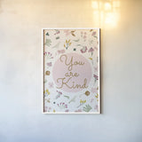 French Words VII Kind by Kasia Kucwaj-Tybur. shown as a paper print in a white frame. Available as a archival giclee rolled canvas, fine art paper, or poster print. SKU 83642h.