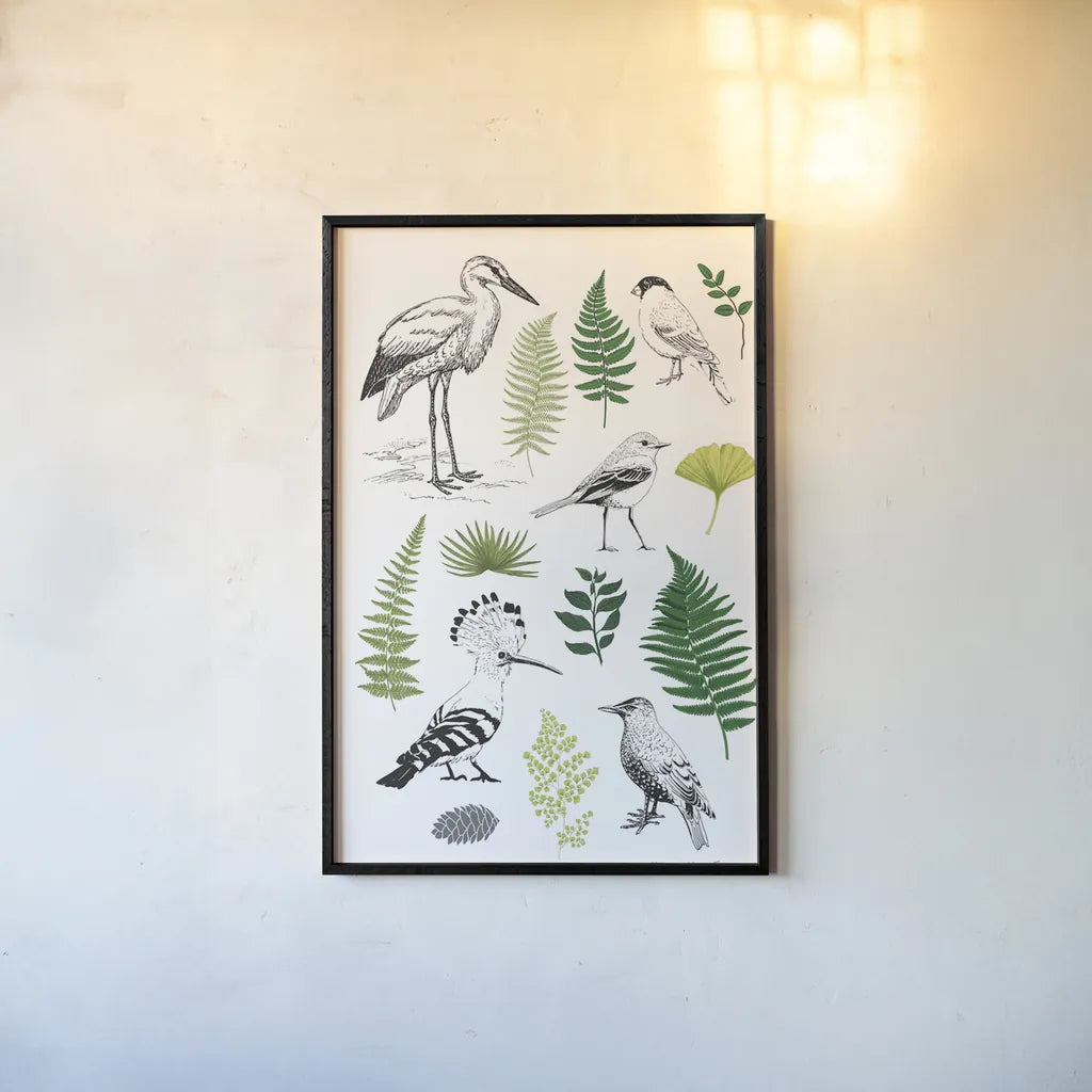 Nature Chart I by Kasia Kucwaj-Tybur. shown as a paper print in a black flame. Available as a archival giclee rolled canvas, fine art paper, or poster print. SKU 81329h.