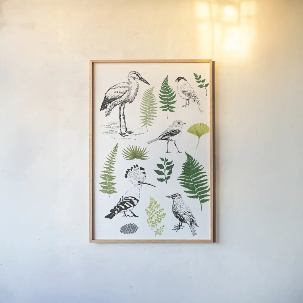 Nature Chart I by Kasia Kucwaj-Tybur. shown as a paper print in a natural frame. Available as a archival giclee rolled canvas, fine art paper, or poster print. SKU 81329h.