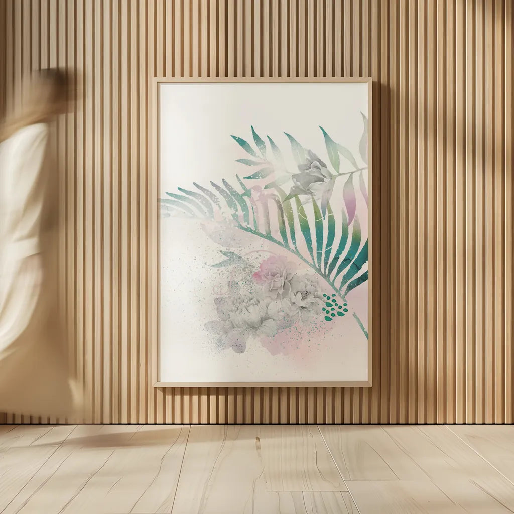 Tropical Floral I by Kasia Kucwaj-Tybur. shown as over sized large wall art. Available as an archival giclee rolled canvas, fine art paper, or poster print. SKU 81516h.