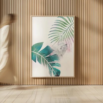 Tropical Floral II by Kasia Kucwaj-Tybur. shown as over sized large wall art. Available as an archival giclee rolled canvas, fine art paper, or poster print. SKU 81517h.
