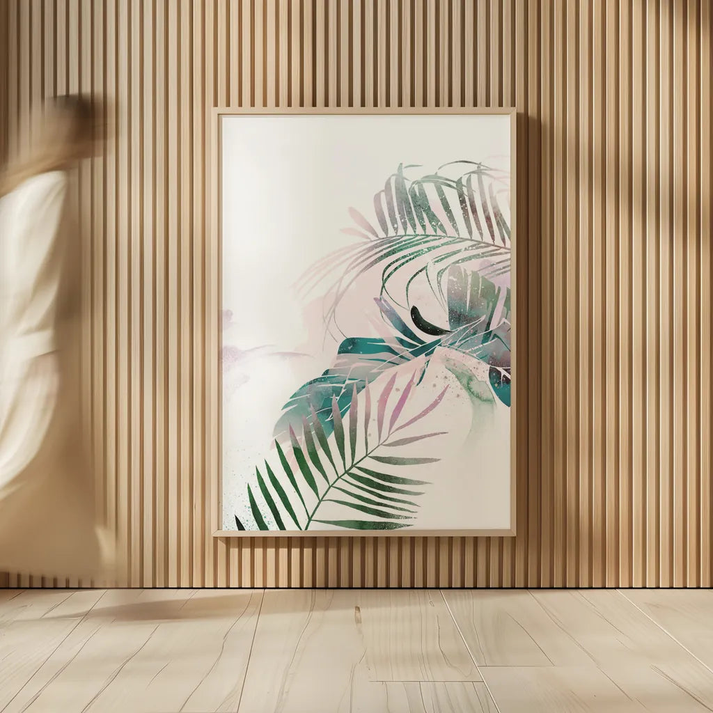 Tropical Floral III by Kasia Kucwaj-Tybur. shown as over sized large wall art. Available as an archival giclee rolled canvas, fine art paper, or poster print. SKU 81518h.